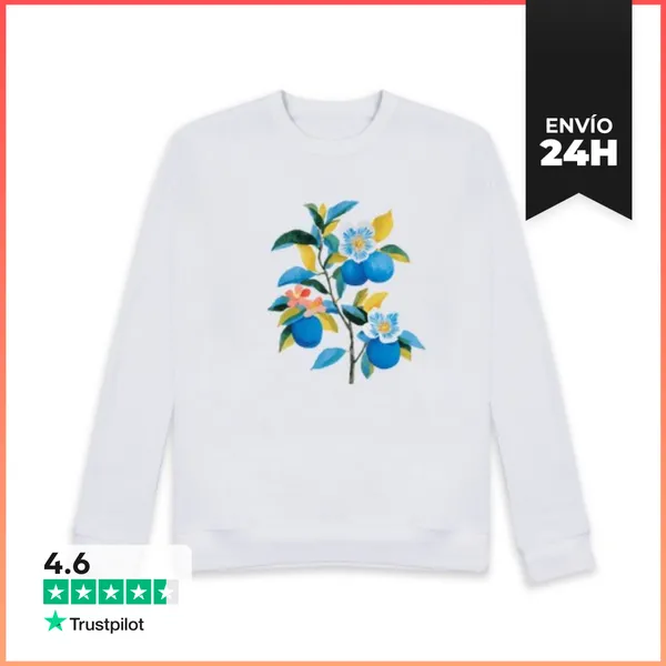 Sudadera Unisex Rama De Cítricos Azules Y Flores LaTostadora