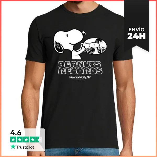 Camiseta Hombre Clásica Peanuts Records New York City NY