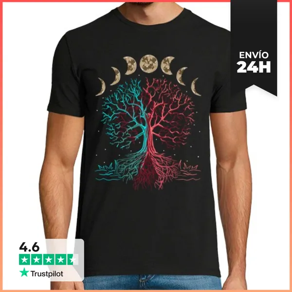 Camiseta Hombre Clásica Árbol De La Vida Yoga Fases Lunares