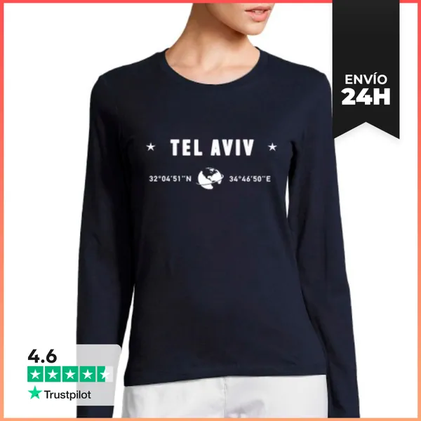 Camiseta Mujer Manga Larga Tel Aviv Coordenadas GPS Estilo Urbano