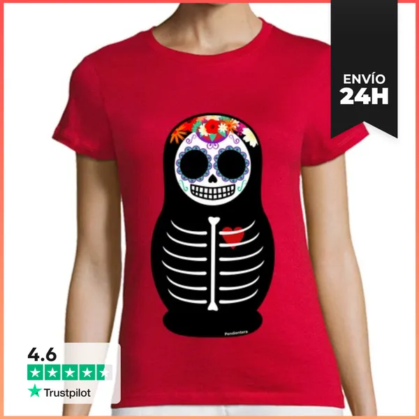 Camiseta Mujer Clásica Matrioska Día De Los Muertos LaTostadora