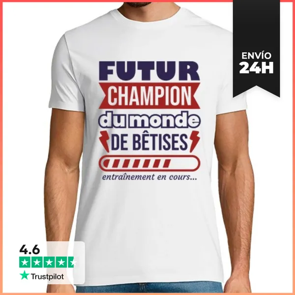 Camiseta Hombre Clásica Futuro Campeón Mundial De La Estupidez