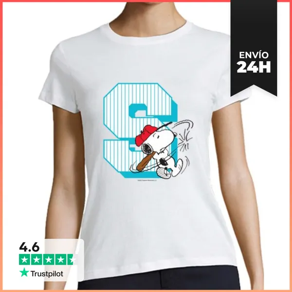Camiseta Mujer Clásica Snoopy Baseball LaTostadora