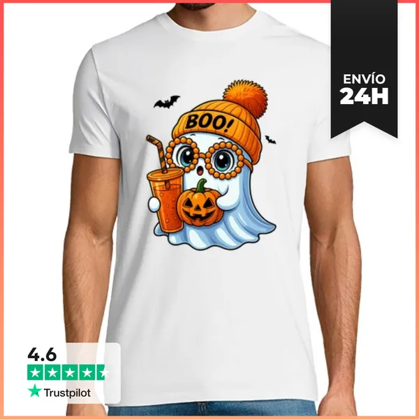 Camiseta Hombre Clásica Fantasma Lindo Halloween LaTostadora