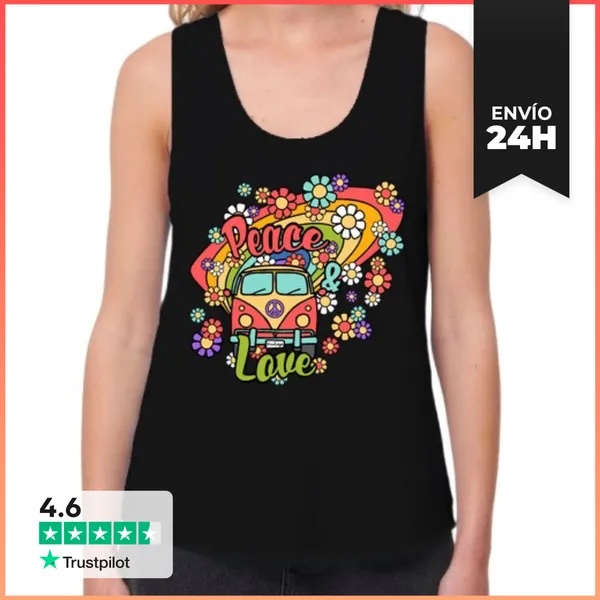 Camiseta Mujer Sin Mangas, Loose Fit Furgoneta Peace And Love