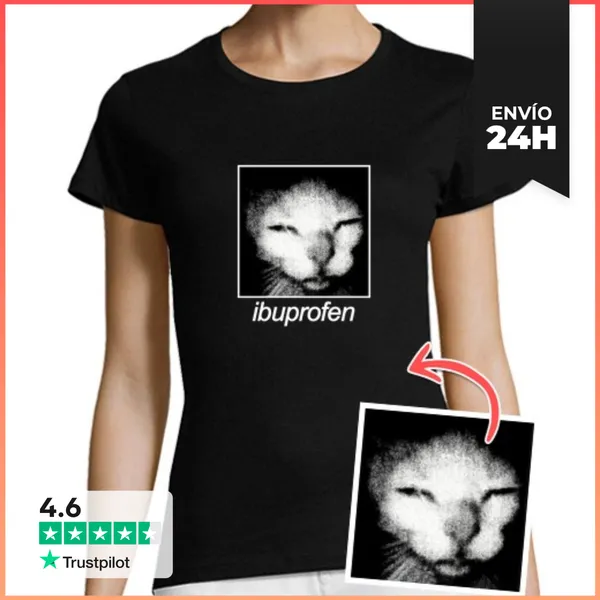 Camiseta Mujer Clásica Camiseta Ibuprofen Cat Foto Personalizable