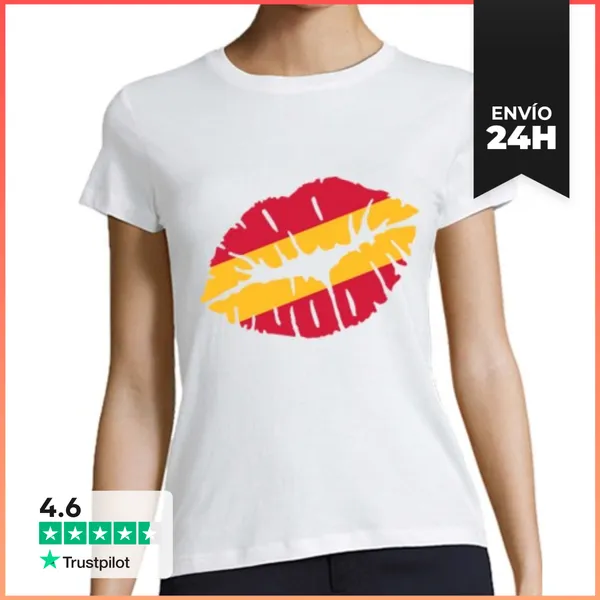 Camiseta Mujer Clásica Beso De La Bandera De España LaTostadora