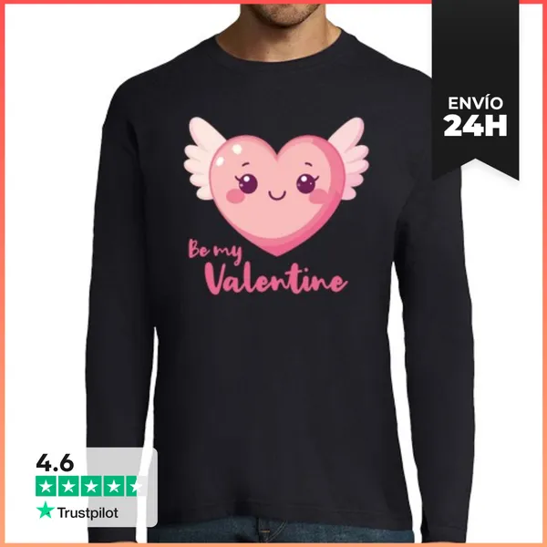 Camiseta Hombre Manga Larga Be My Valentine Corazón Kawaii
