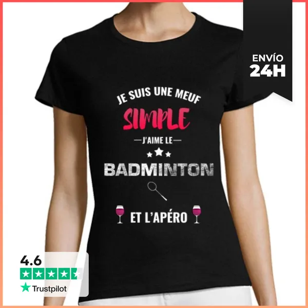 Camiseta Mujer Clásica Simple Chica Bádminton Y Aperitivo