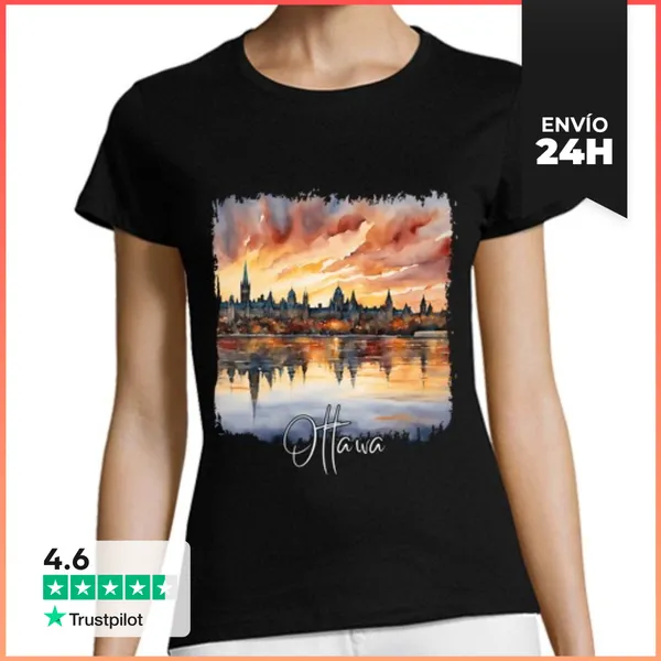 Camiseta Mujer Clásica Acuarela De Ottawa, Ottawa Canadá