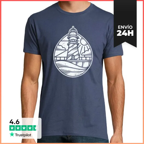 Camiseta Hombre Clásica Lighthouse Water Drop Vintage Design