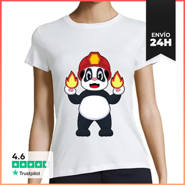 Camiseta Mujer Clásica Panda Bombero Fuego Departamento De Bom