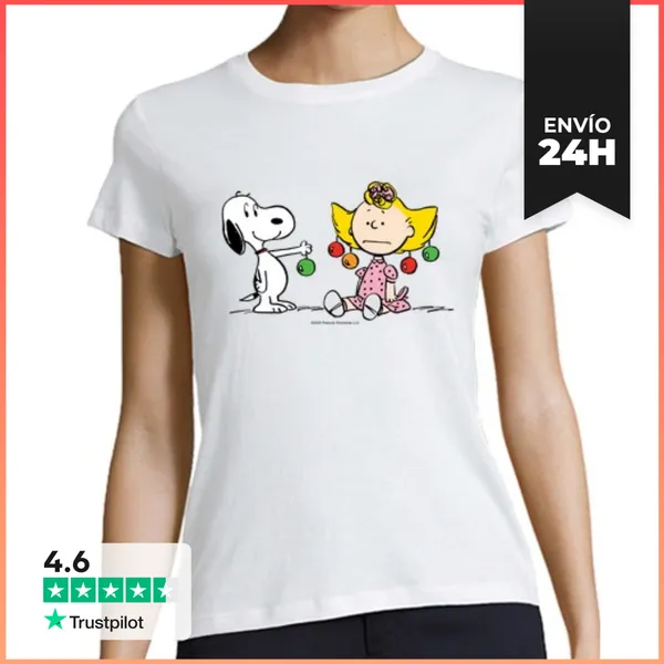 Camiseta Mujer Clásica Sally Brown And Snoopy Christmas