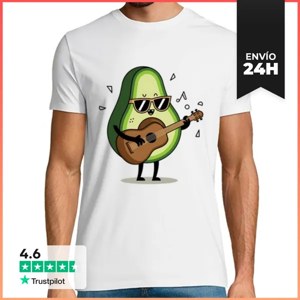 Camiseta Hombre Clásica Aguacate Divertido Tocando La Guitarra