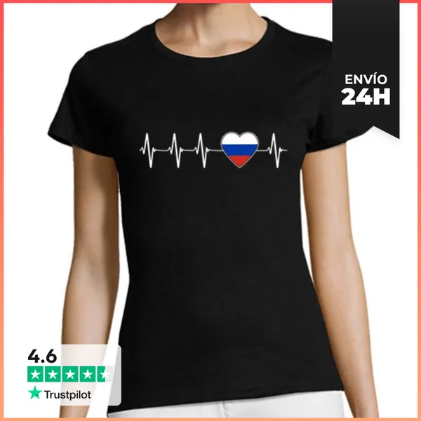 Camiseta Mujer Clásica Rusia Bandera Corazón Ruso Amor Patriot