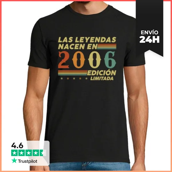 Camiseta Hombre Clásica 20 Años 2006 Vintage Cumpleaños Retro