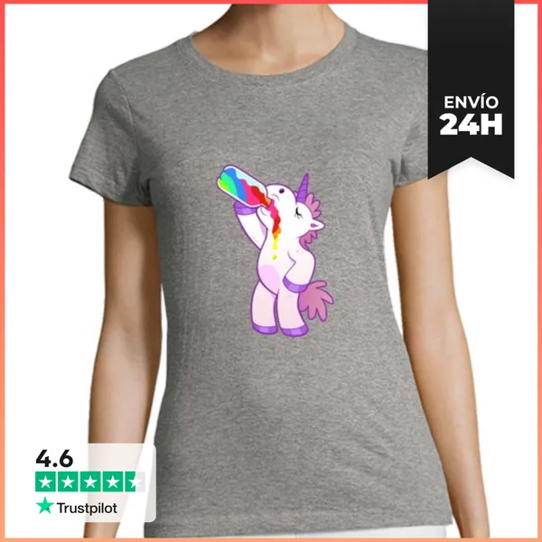 Camiseta Mujer Clásica Unicorn. Mujer, Manga Corta, Azul Cielo,