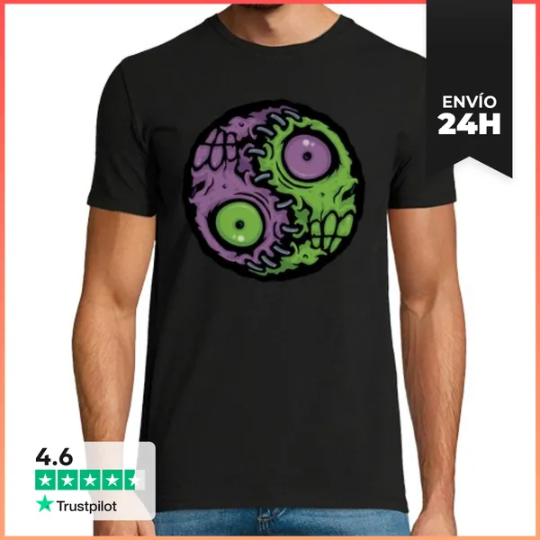 Camiseta Hombre Clásica Armonía No Muerta Zombi Yin Yang