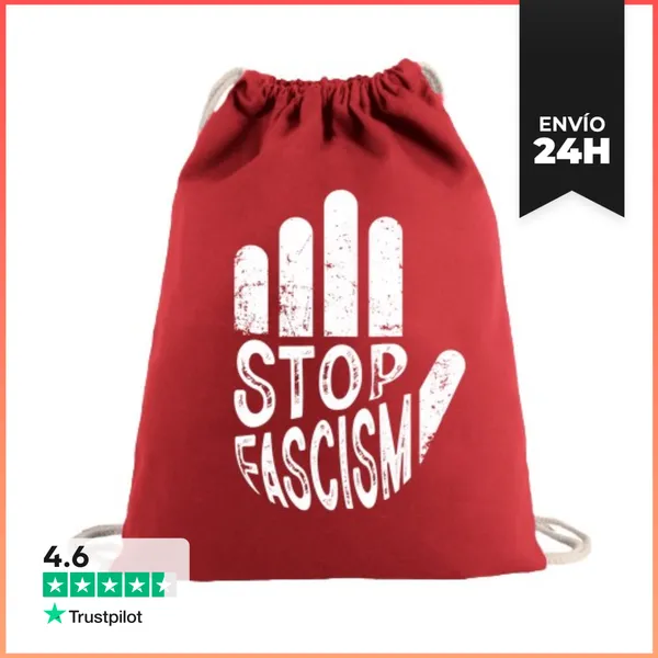 Mochila Saco Con Cuerdas STOP FASCISM WHITE LaTostadora