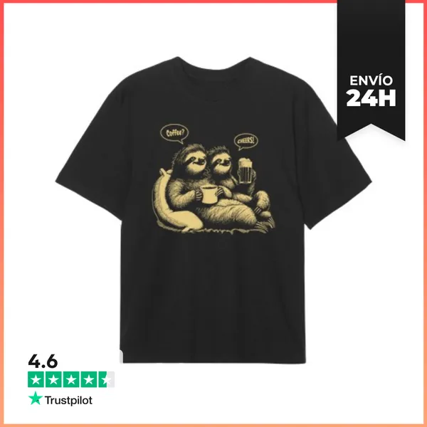 Camiseta Oversize COFFEE CHEERS SLOTHS PEREZOSOS LaTostadora