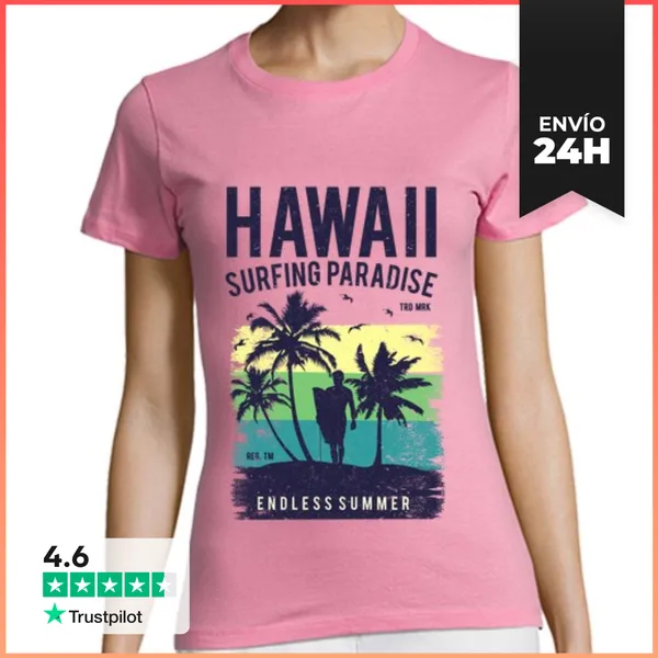 Camiseta Mujer Clásica Mujer, Manga Corta, Rosa, Calidad Premium