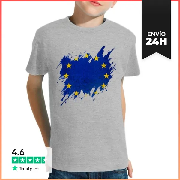 Camiseta Clásica Para Niños Bandera De Europa Rasgada, Grunge