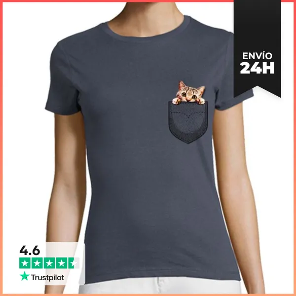 Camiseta Mujer Clásica Gato En El Bolsillo LaTostadora