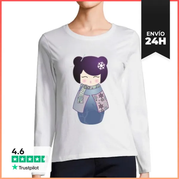 Camiseta Mujer Manga Larga Camiseta Manga Larga Kokeshi Invierno
