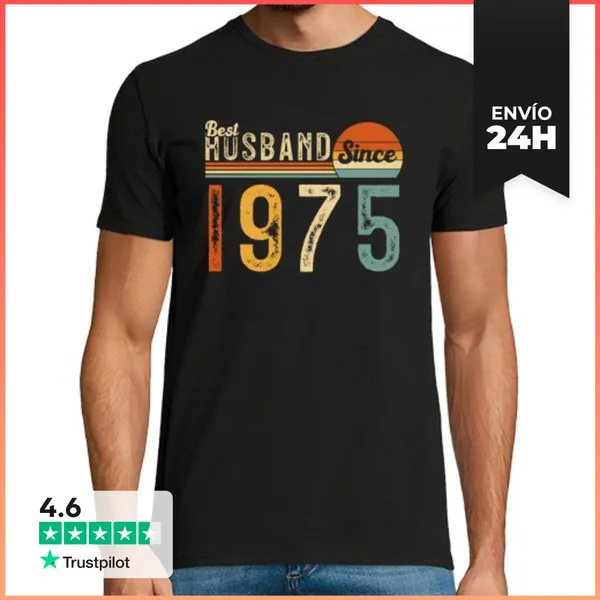 Camiseta Hombre Clásica Mejor Marido Desde 1975 Aniversario De