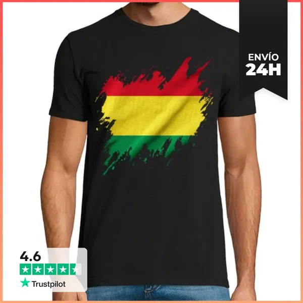 Camiseta Hombre Clásica Bandera De Bolivia Rasgada, Grunge