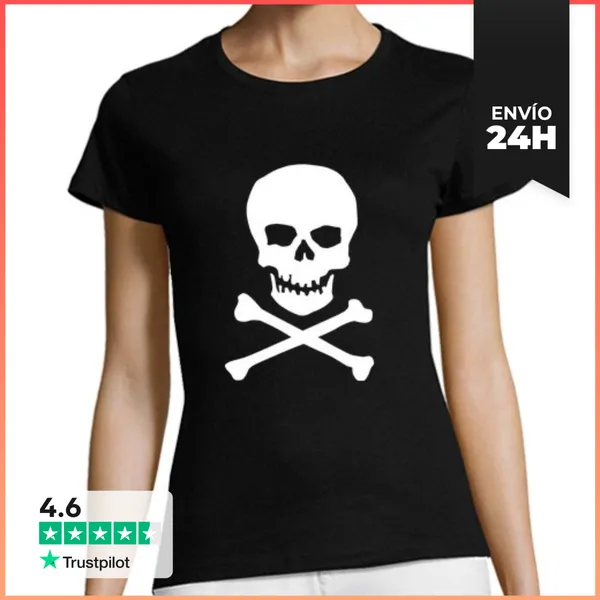 Camiseta Mujer Clásica CALAVERA Chica, Manga Corta, Negra