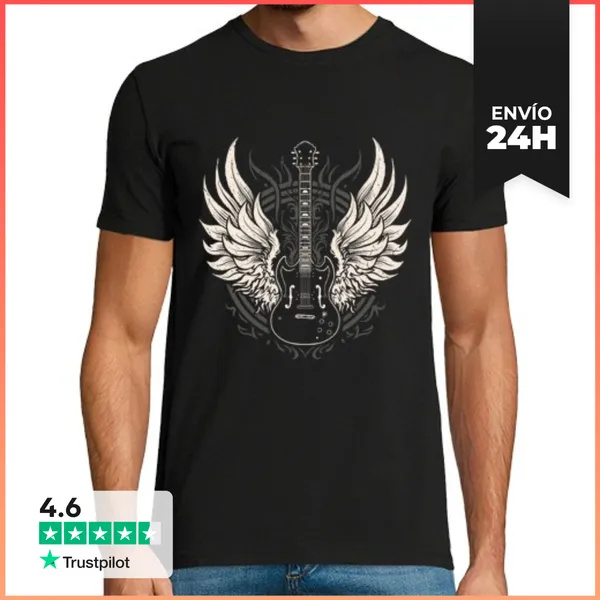 Camiseta Hombre Clásica Alas De Guitarra De Rock LaTostadora