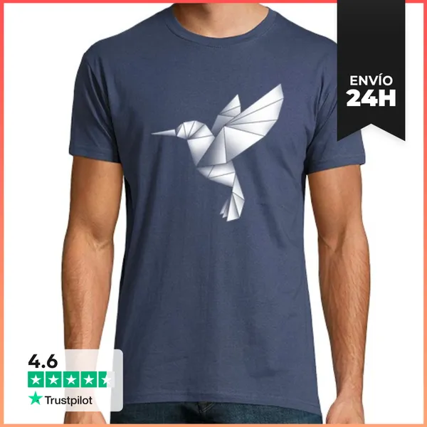Camiseta Hombre Clásica Colibrí Origami H LaTostadora