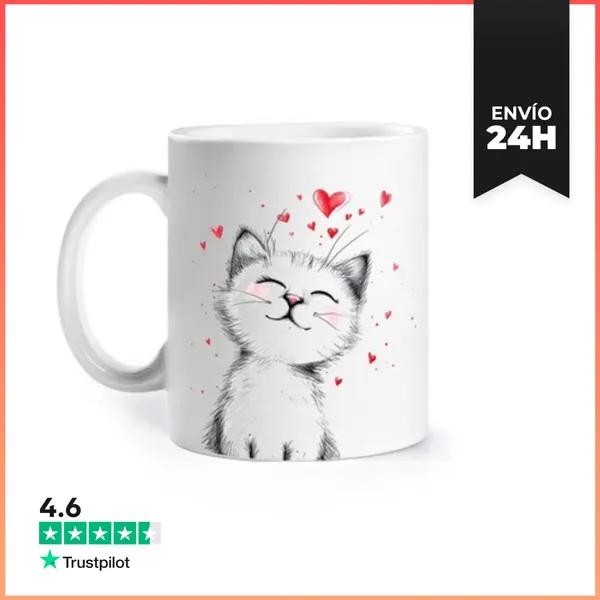 Taza Lindo Gatito Con Taza De Corazones Kawaii Para Personalizar