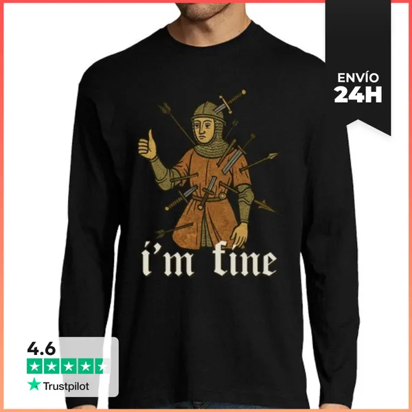 Camiseta Hombre Manga Larga Estoy Bien Arte Medieval LaTostadora