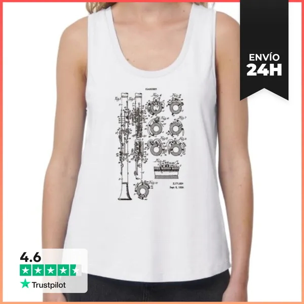 Camiseta Mujer Sin Mangas, Loose Fit Clarinete Patente
