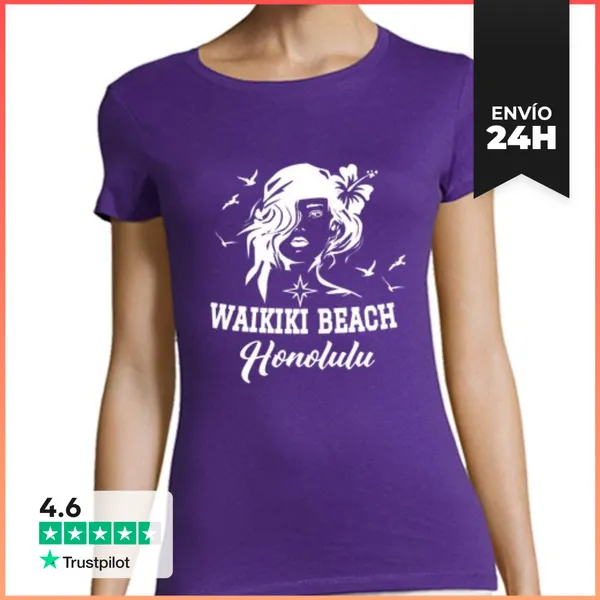 Camiseta Mujer Clásica Playa De Waikiki Honolulu LaTostadora