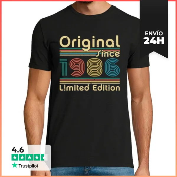 Camiseta Hombre Clásica 40 Años 1986 Vintage Cumpleaños Retro