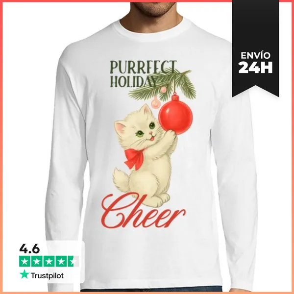 Camiseta Hombre Manga Larga PURRFECT HOLIDAY CHEER XMAS CAT