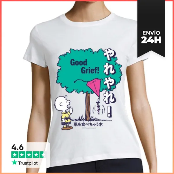 Camiseta Mujer Clásica Charlie Brown Arbol Comedor De Cometas