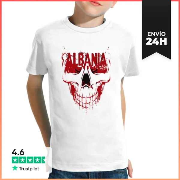 Camiseta Clásica Para Niños Calavera Albania, Bandera Albania