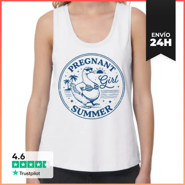 Camiseta Mujer Sin Mangas, Loose Fit PREGNANT GIRL SUMMER BEACH