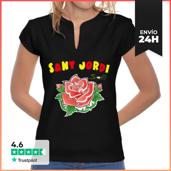 Camiseta Mujer Cuello Mao Sant Jordi Rosa LaTostadora