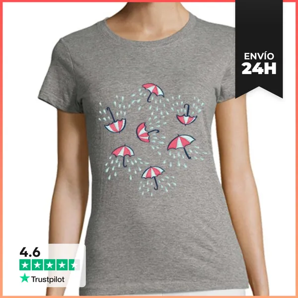 Camiseta Mujer Clásica Patrón De La Lluvia Paraguas Diversión De