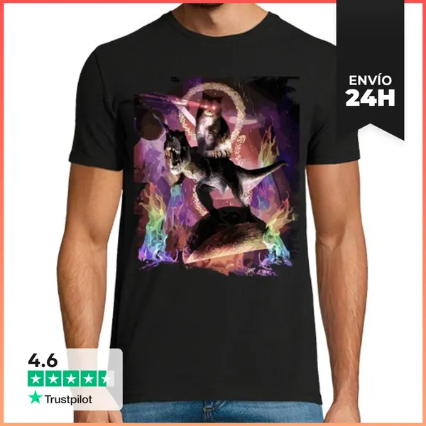 Camiseta Hombre Clásica Gato Láser Espacial Malvado Sobre