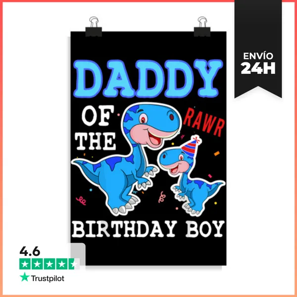 Póster Vertical Papá Dinosaurio Papá Del Niño De Cumpleaños