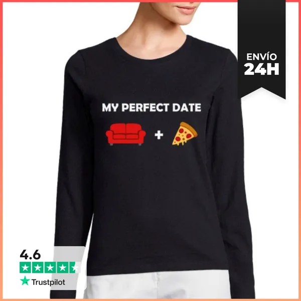 Camiseta Mujer Manga Larga MY PERFECT DAY COUCH AND PIZZA