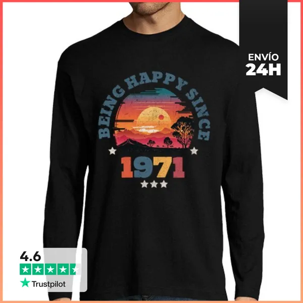 Camiseta Hombre Manga Larga Vintage Sunset Being Happy Since 1971