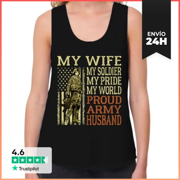 Camiseta Mujer Sin Mangas, Loose Fit Mi Esposa Mi Soldado Héroe