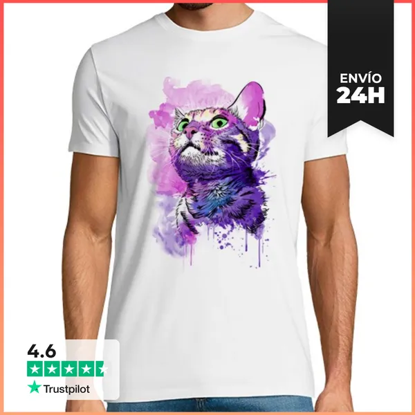 Camiseta Hombre Clásica Cat Watercolor LaTostadora